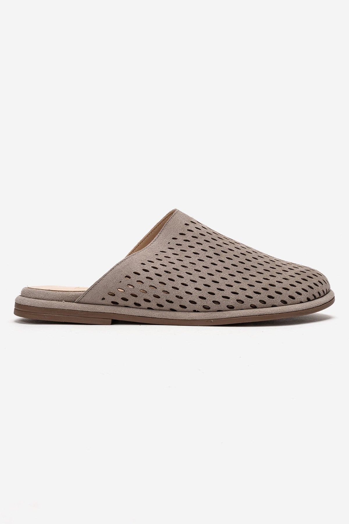 Melara - Beige Genuine Leather (Suede) Perforated Closed-Toe Slide (Women)