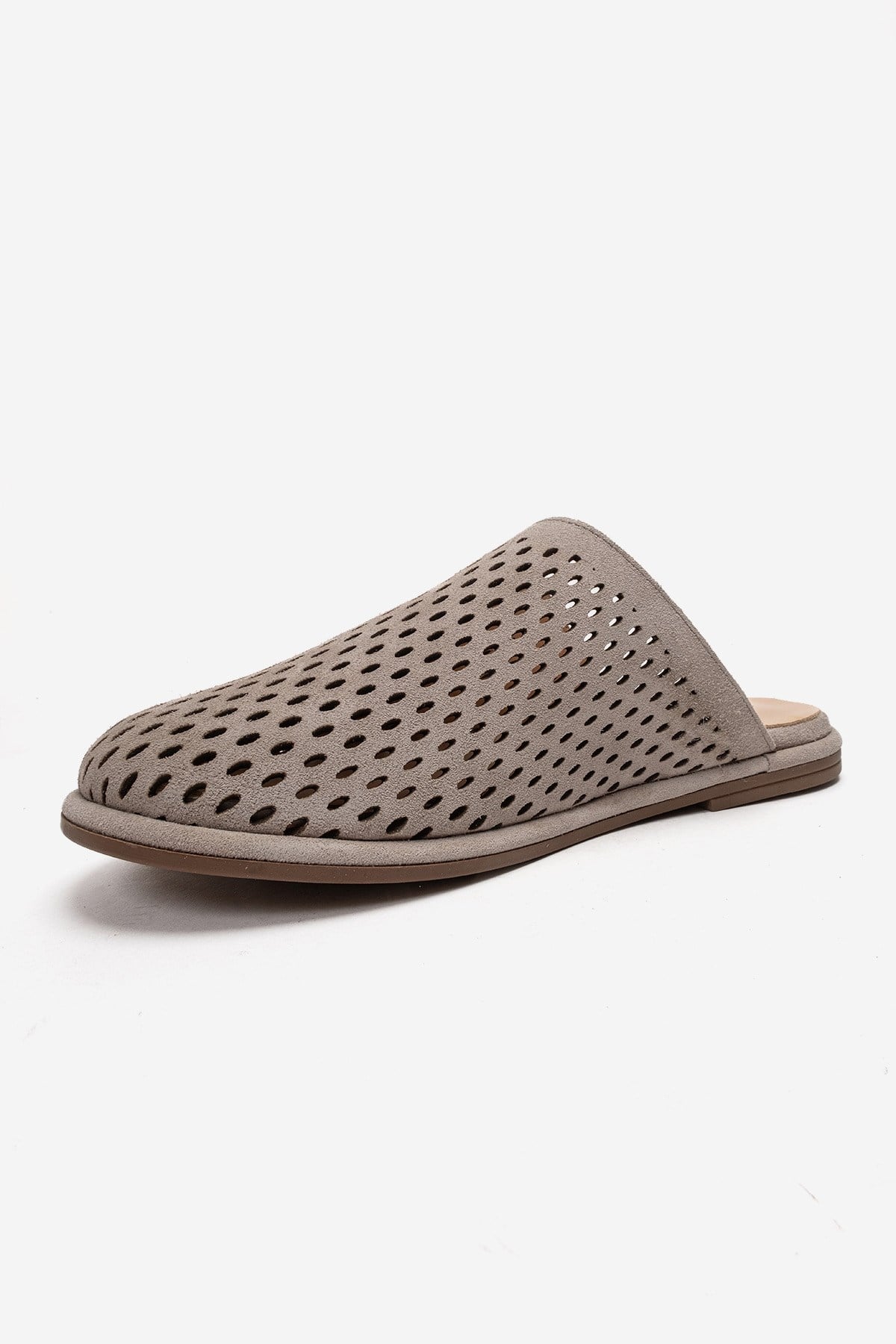 Melara - Beige Genuine Leather (Suede) Perforated Closed-Toe Slide (Women)