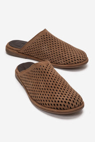 Melara - Camel Genuine Leather (Suede) Perforated Closed-Toe Slide (Women)
