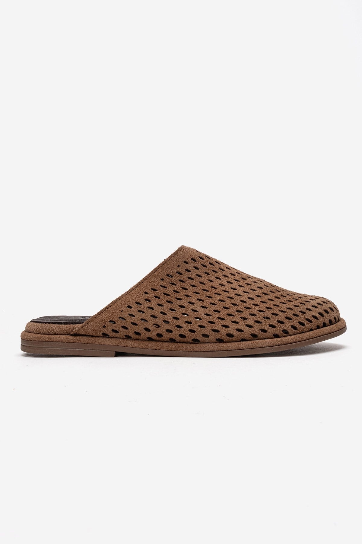 Melara - Camel Genuine Leather (Suede) Perforated Closed-Toe Slide (Women)