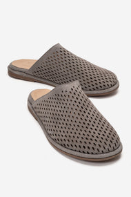 Melara - Gray Genuine Leather (Suede) Perforated Closed-Toe Slide (Women)