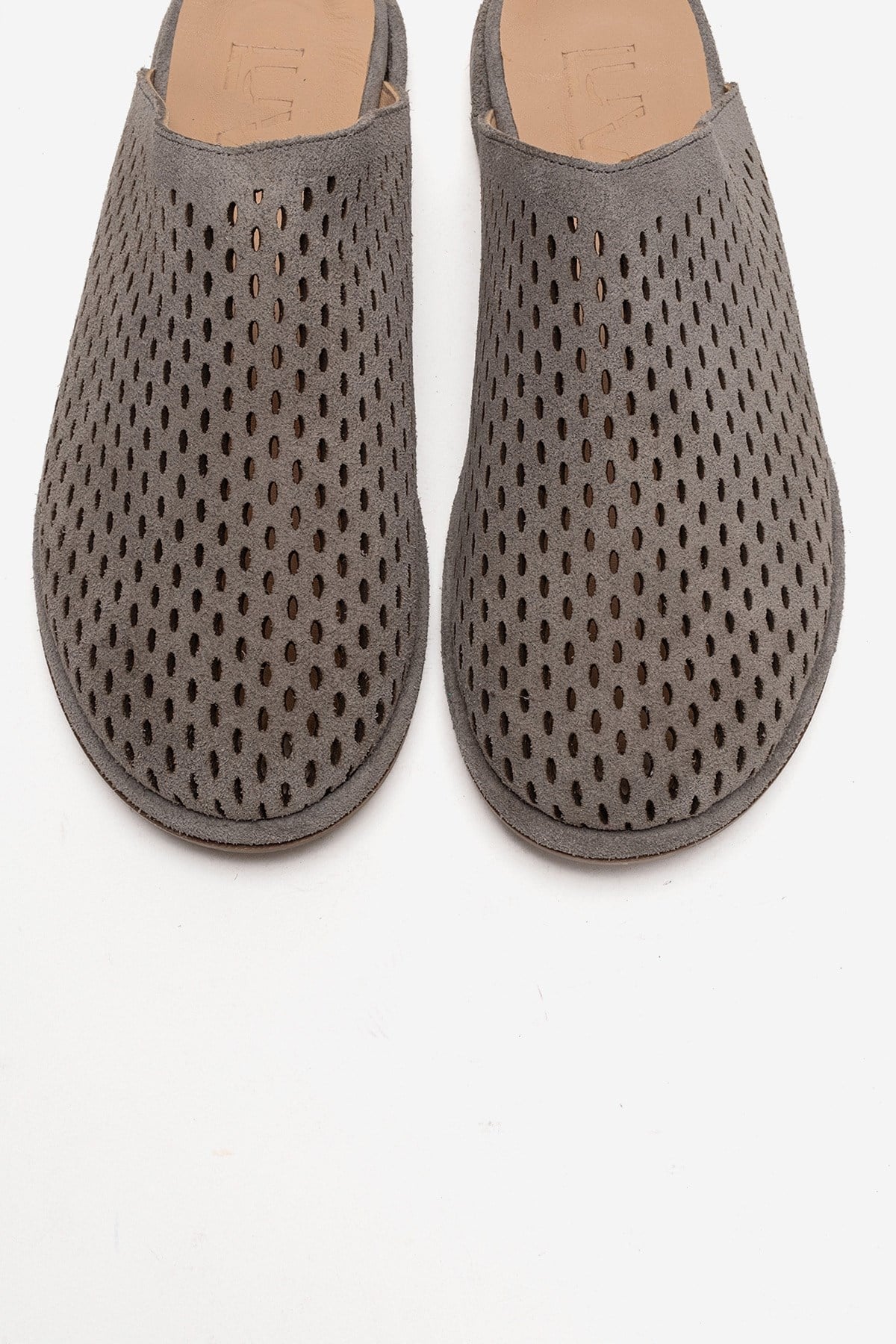 Melara - Gray Genuine Leather (Suede) Perforated Closed-Toe Slide (Women)