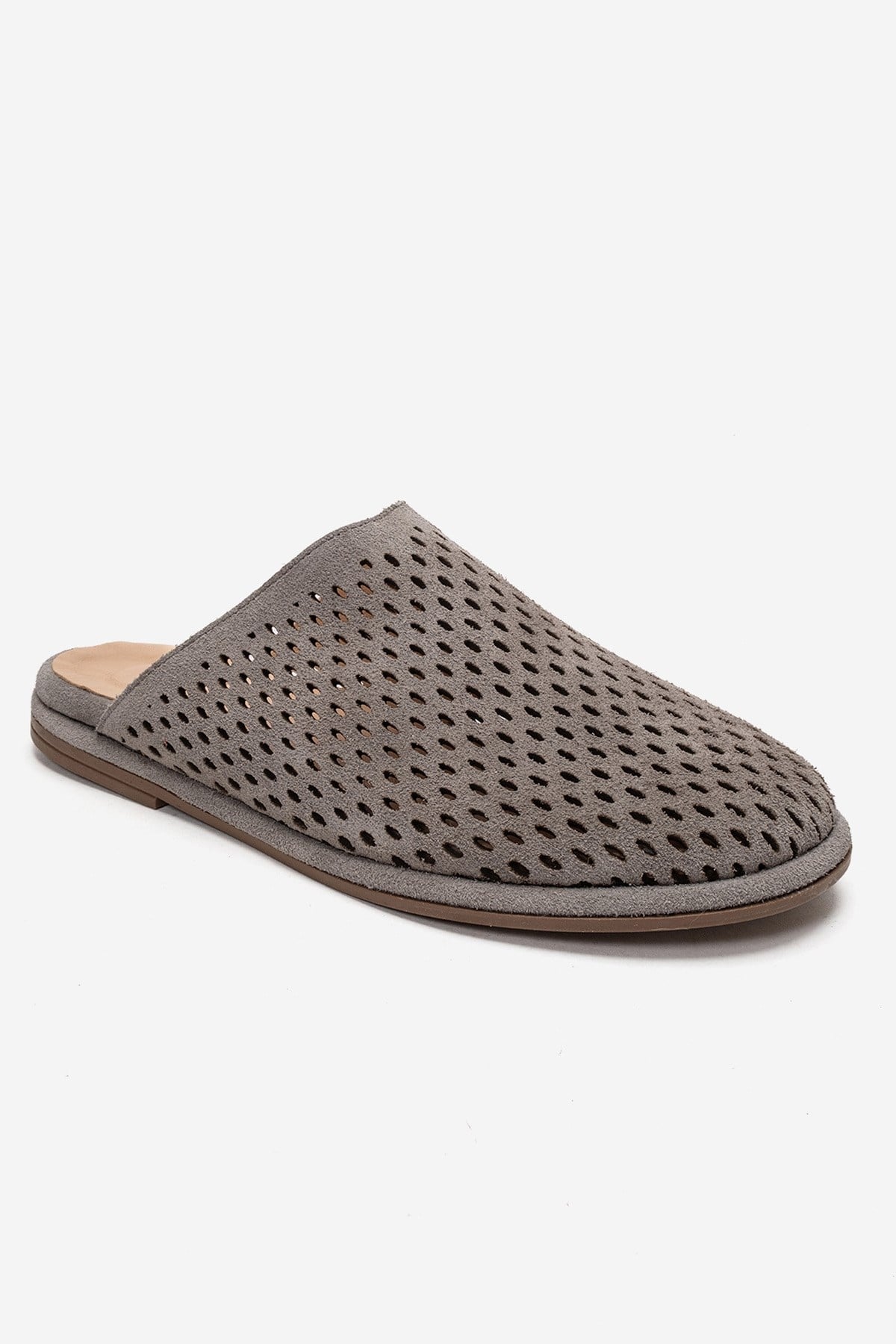 Melara - Gray Genuine Leather (Suede) Perforated Closed-Toe Slide (Women)