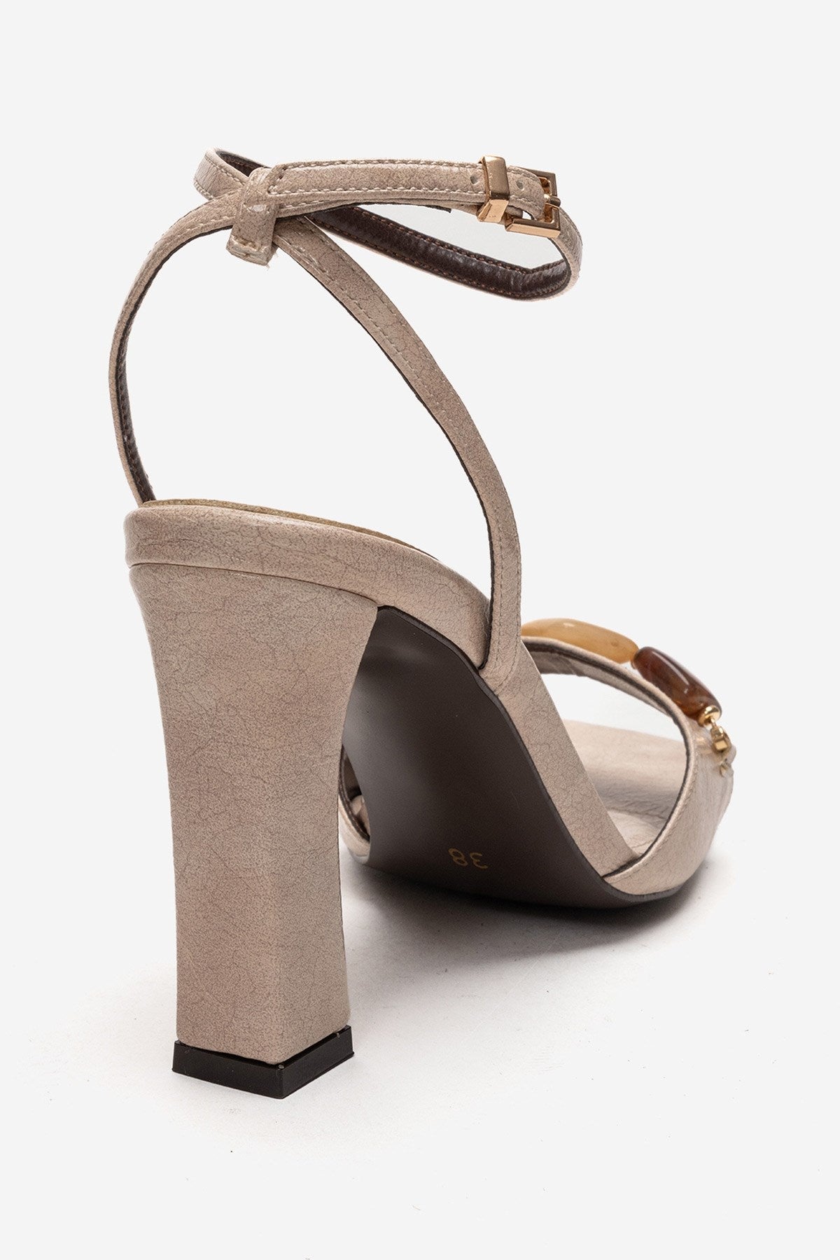 Franca - Beige Natural Stone Buckle Block Heel Shoe (Women)