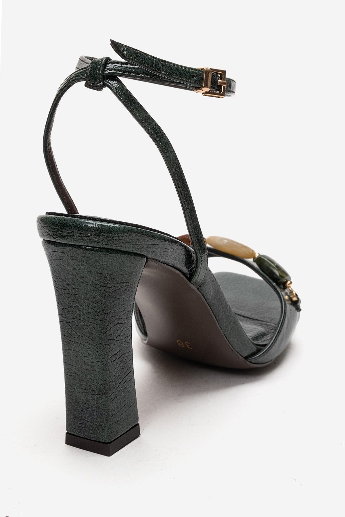 Franca - Green Genuine Leather Block Heel Sandal (Women)
