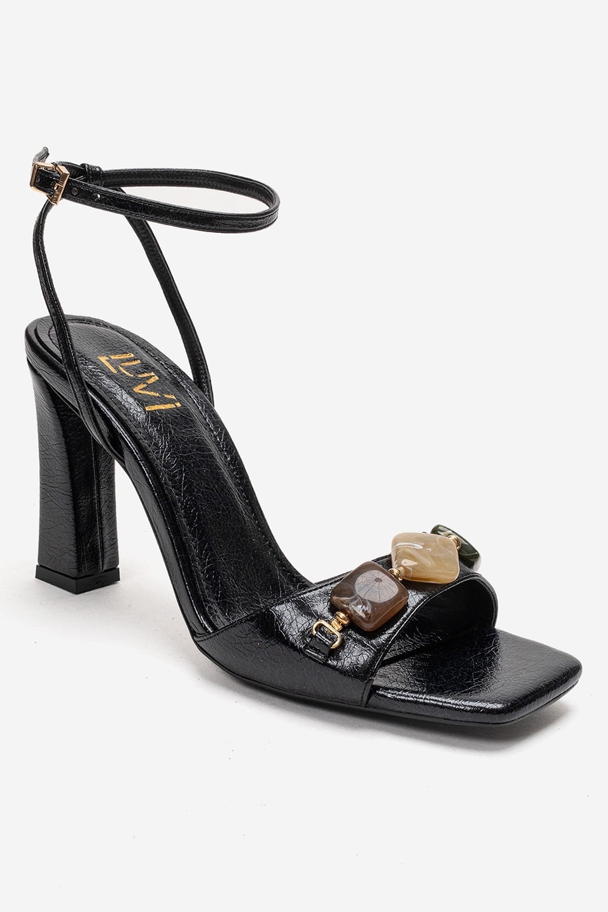 Franca - Black Genuine Leather Block Heel Sandal (Women)