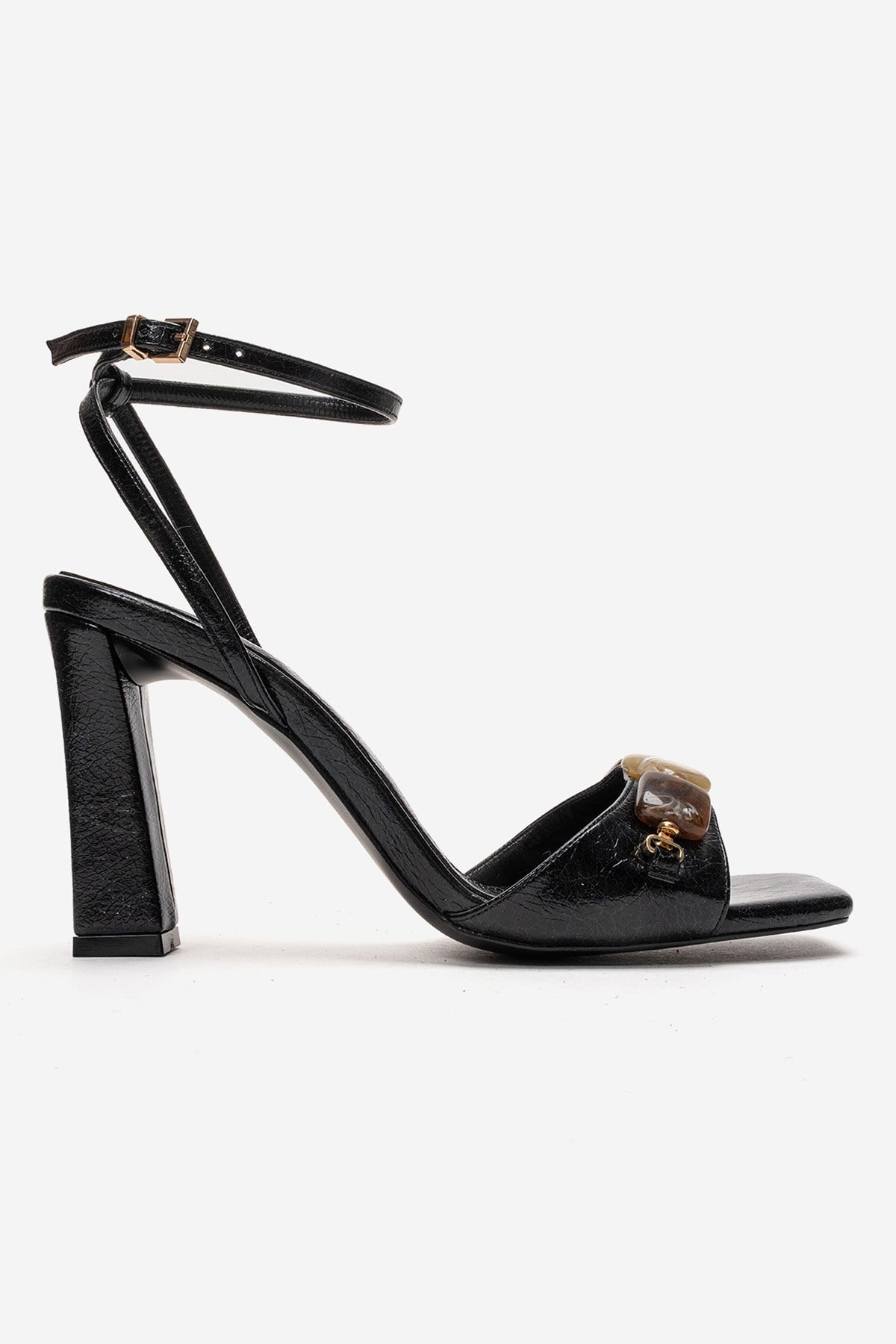 Franca - Black Genuine Leather Block Heel Sandal (Women)