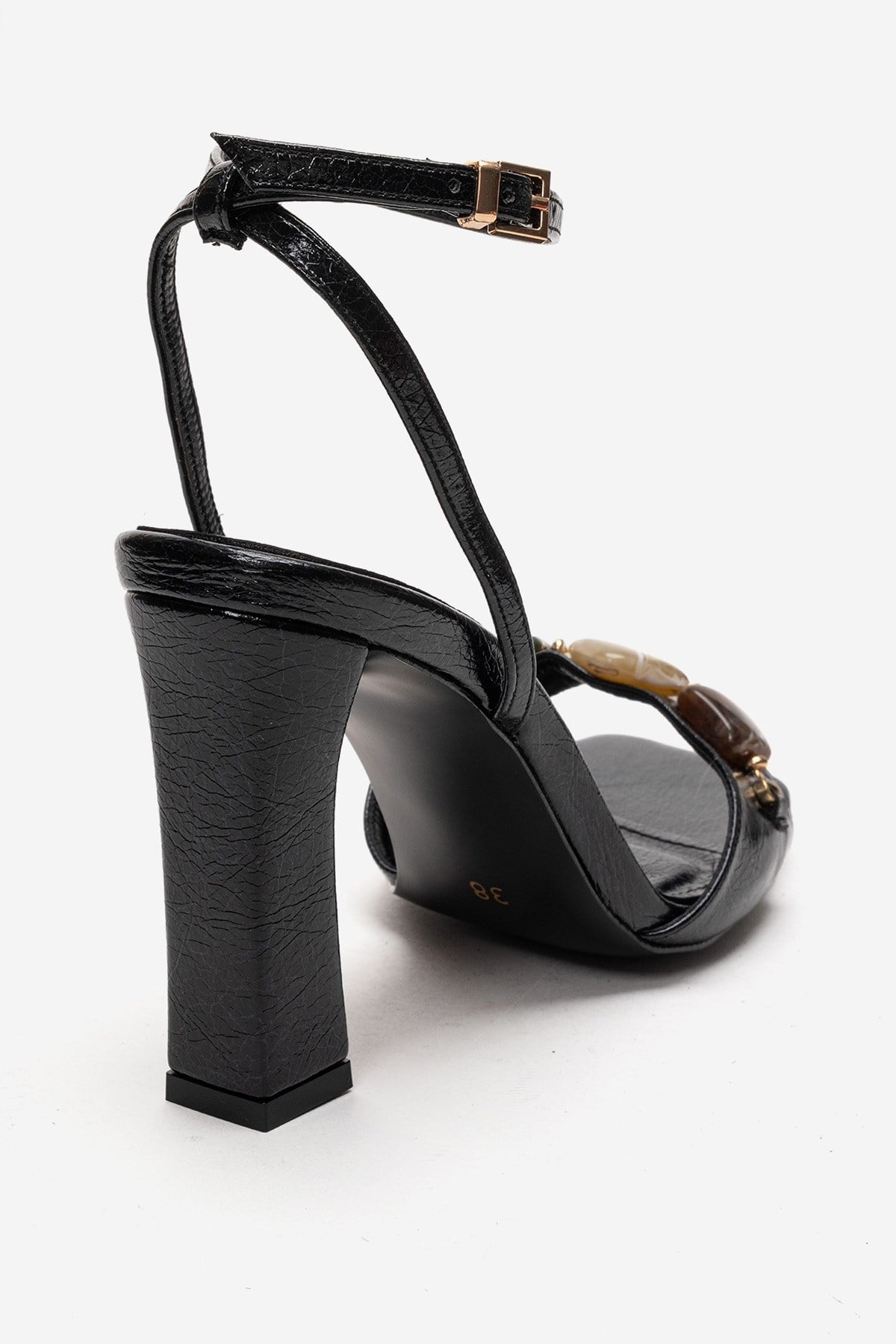 Franca - Black Genuine Leather Block Heel Sandal (Women)