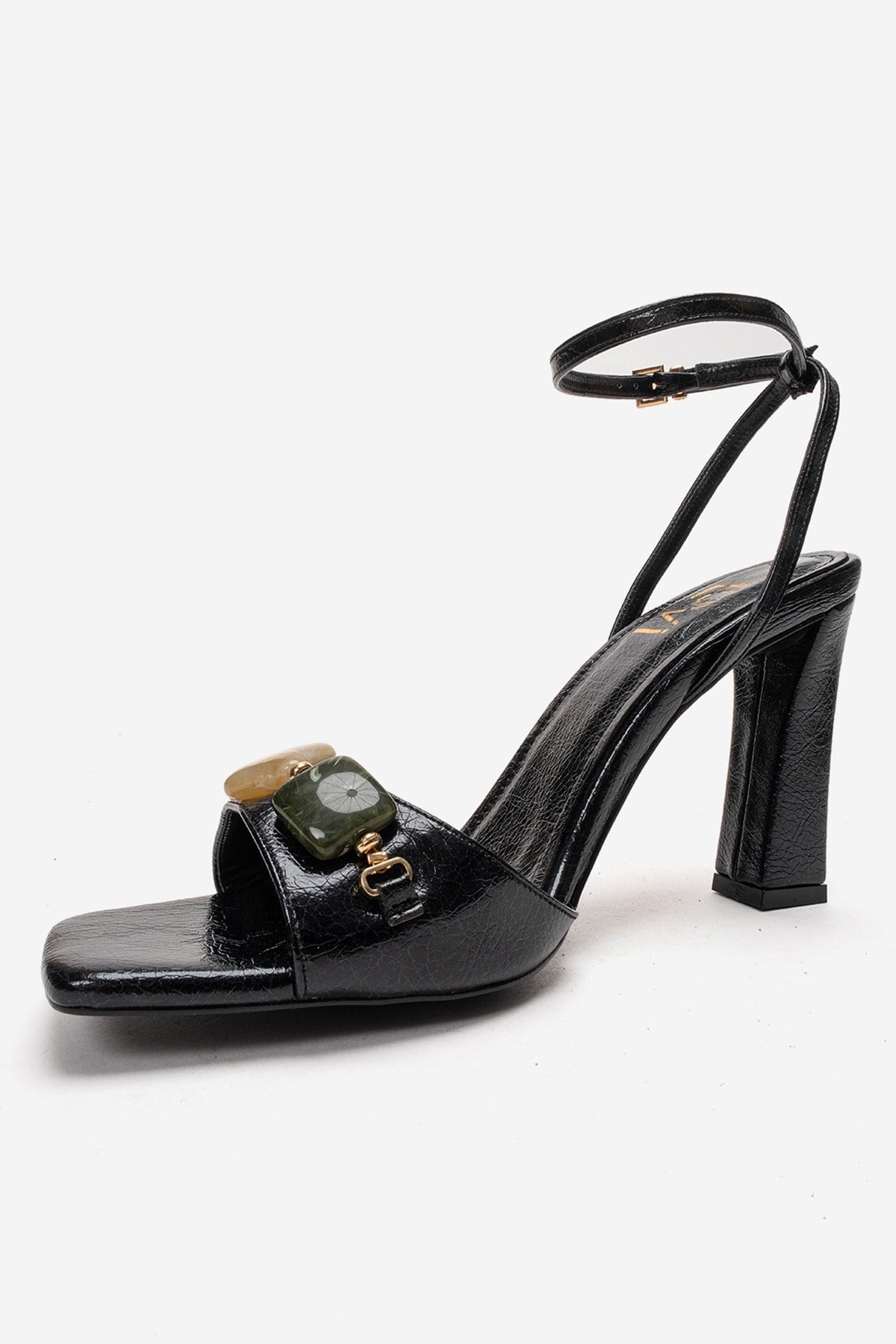 Franca - Black Genuine Leather Block Heel Sandal (Women)
