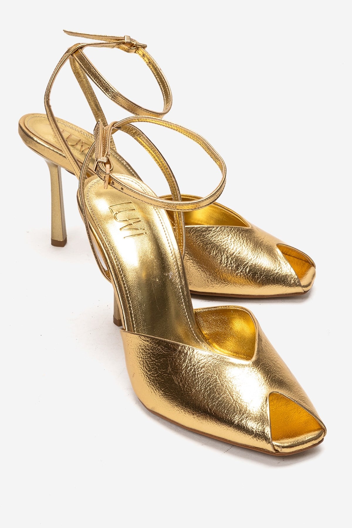 SLATE - Gold Genuine Leather Ankle-Strap Stiletto Pump (Women)
