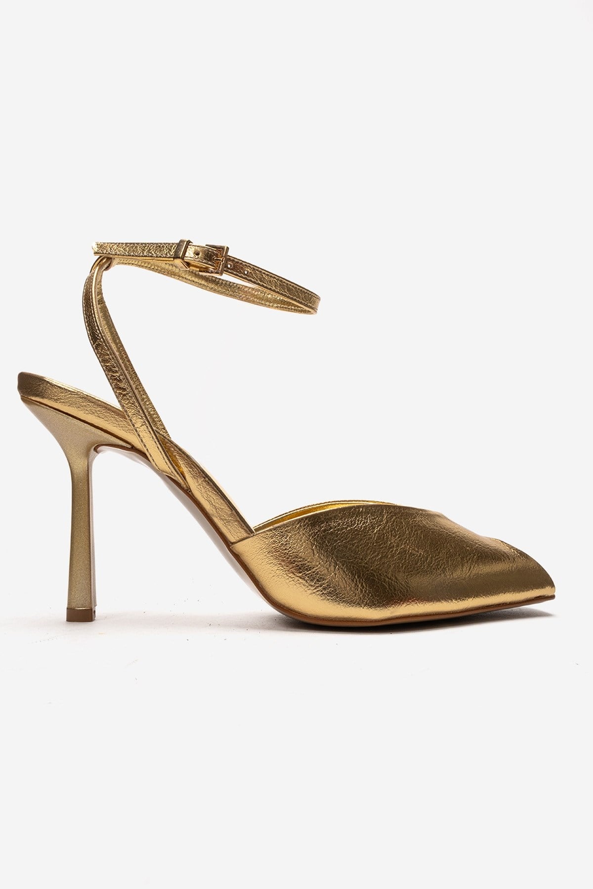 SLATE - Gold Genuine Leather Ankle-Strap Stiletto Pump (Women)