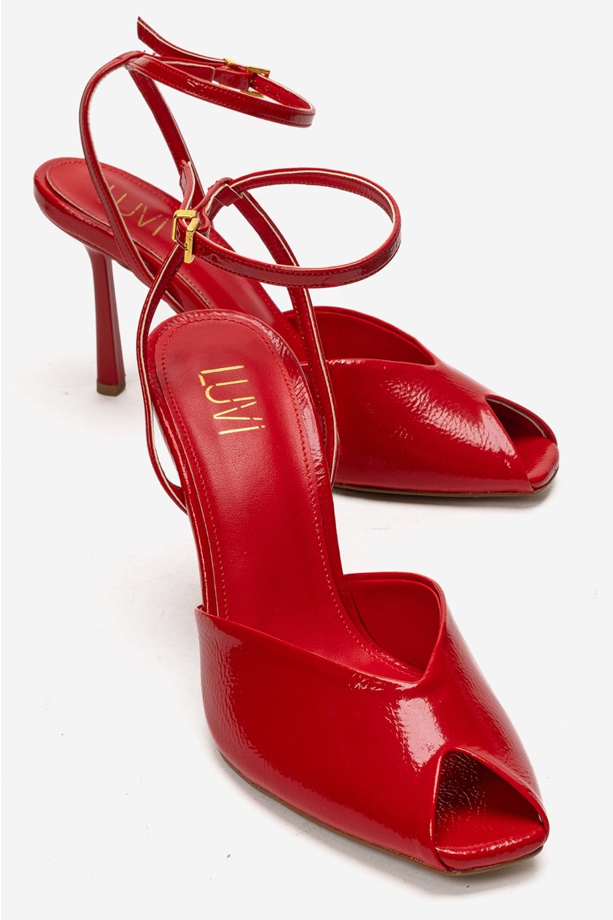 SLATE - Red Genuine Leather Ankle-Strap Stiletto Pump (Women)