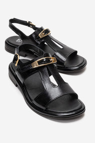 Auren - Black Genuine Leather Ankle-Strap Sandal (Women)