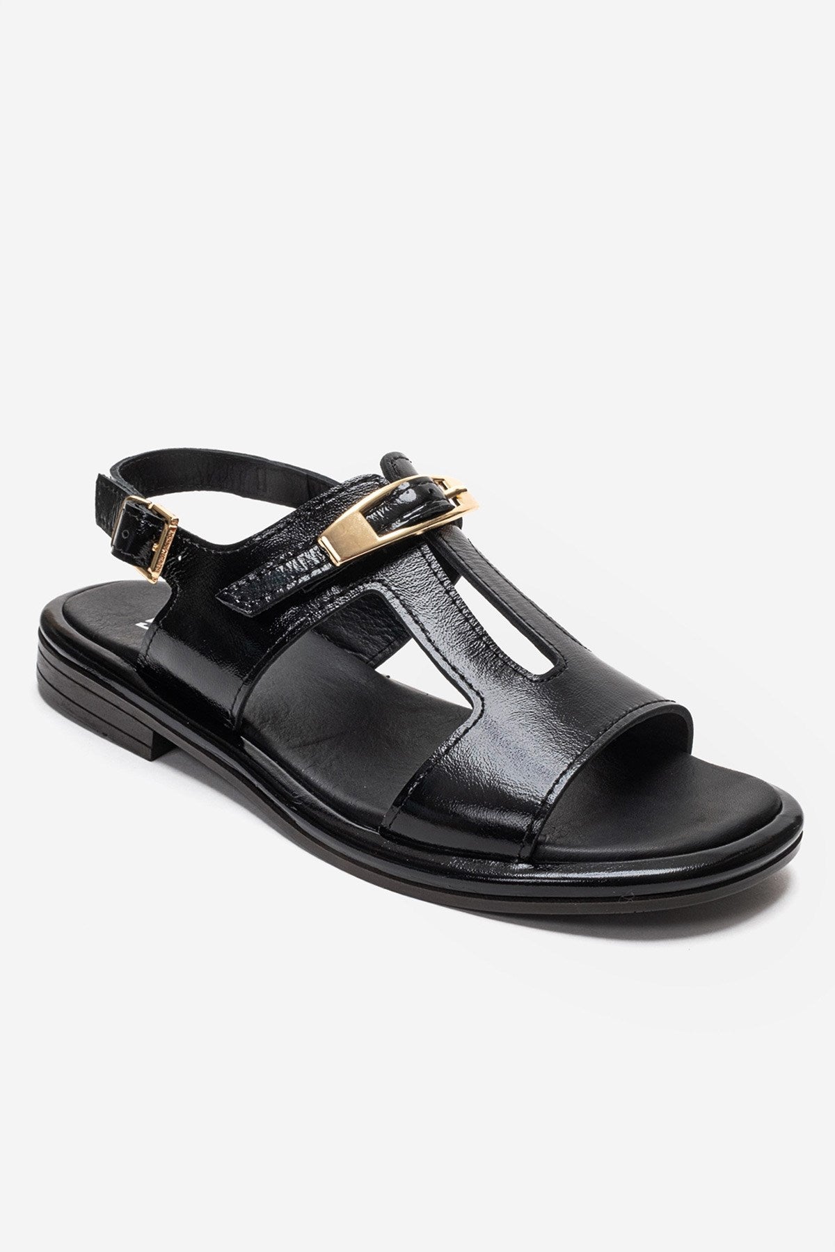 Auren - Black Genuine Leather Ankle-Strap Sandal (Women)