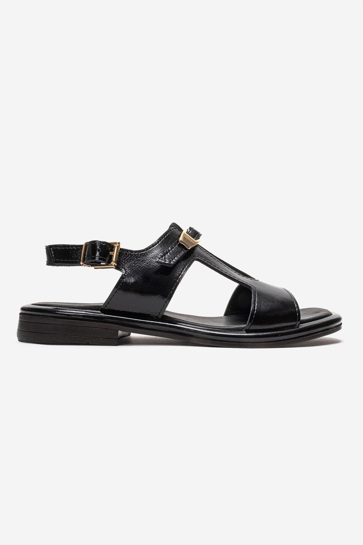 Auren - Black Genuine Leather Ankle-Strap Sandal (Women)