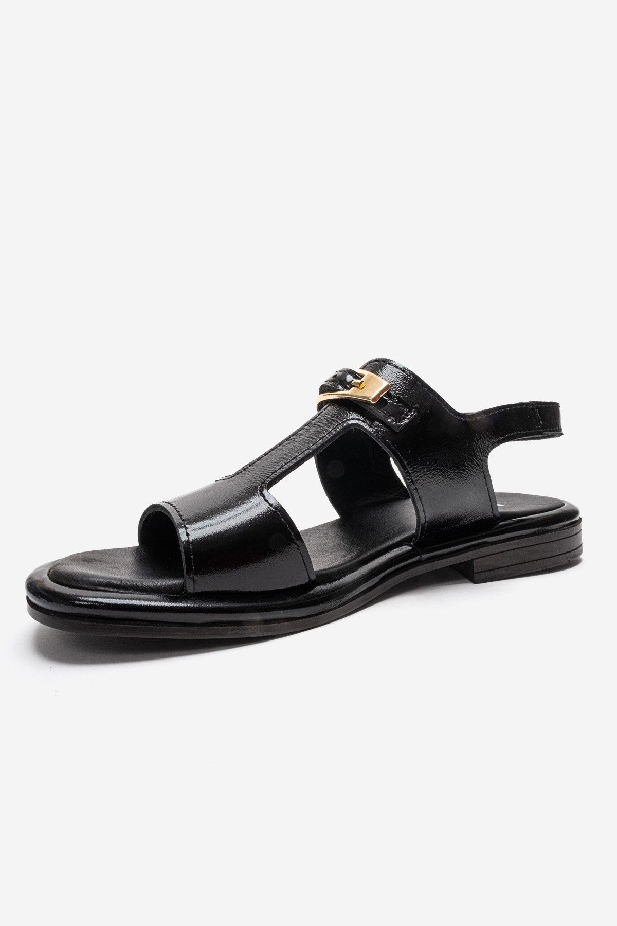 Auren - Black Genuine Leather Ankle-Strap Sandal (Women)