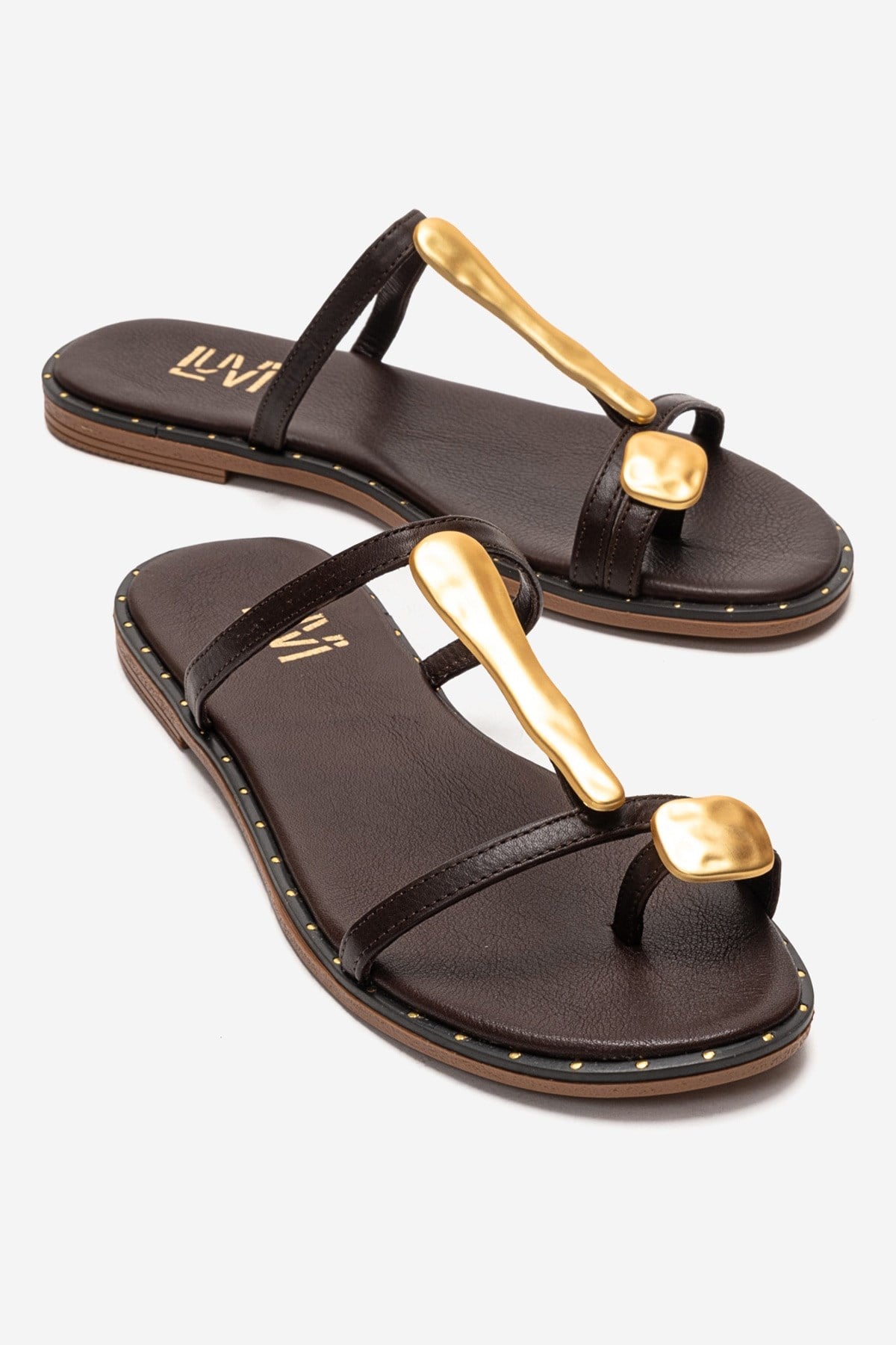 Tessa - Brown Genuine Leather Thong Sandal (Women)