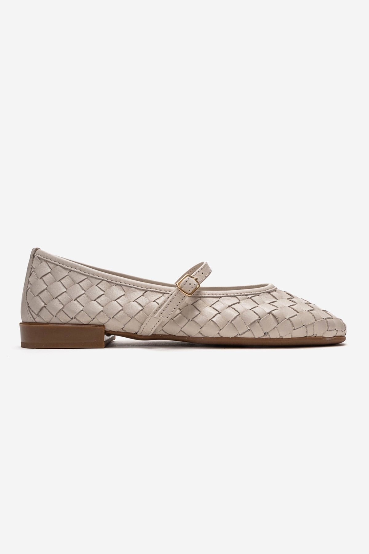 Yevora - Cream Genuine Leather Woven Strap Ballet Flat (Women)