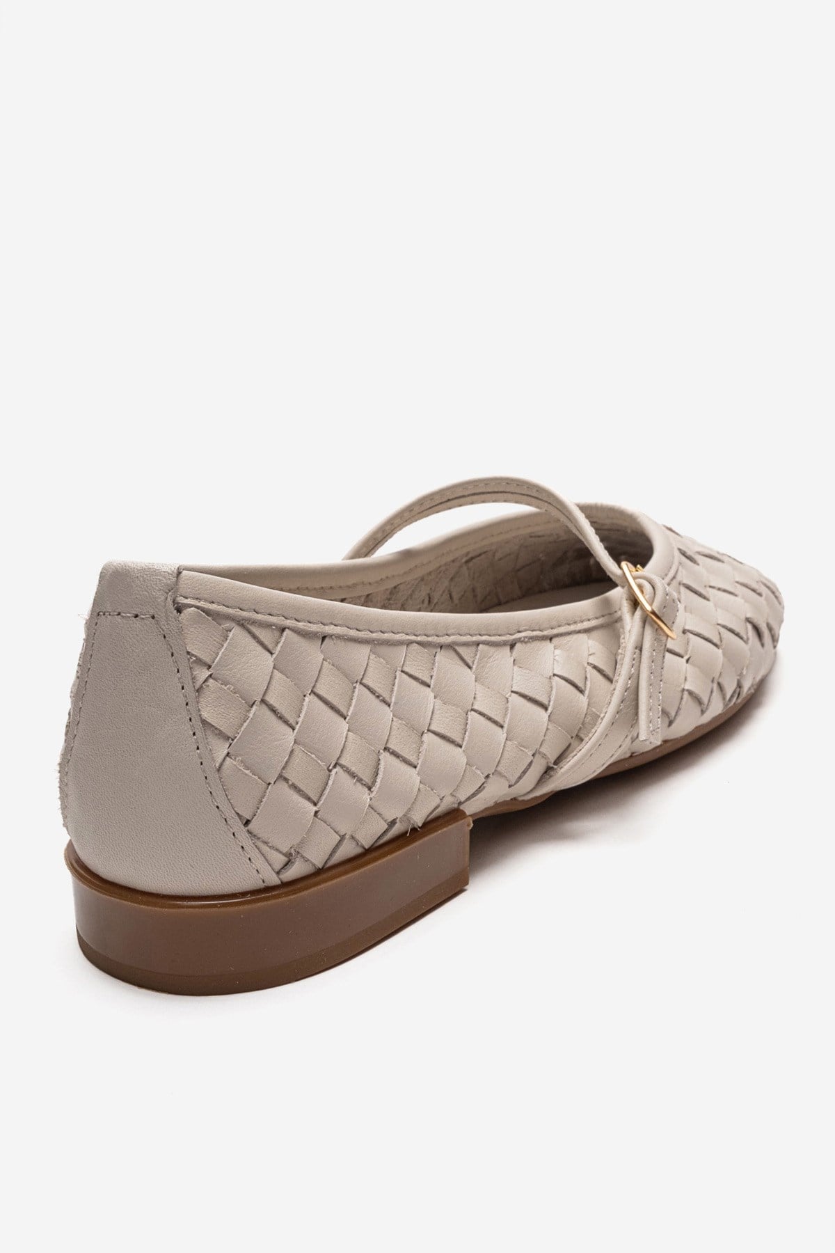 Yevora - Cream Genuine Leather Woven Strap Ballet Flat (Women)