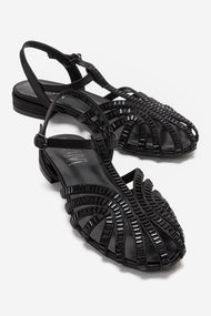 LAVINA - Black Satin Embellished Sandal (Women)
