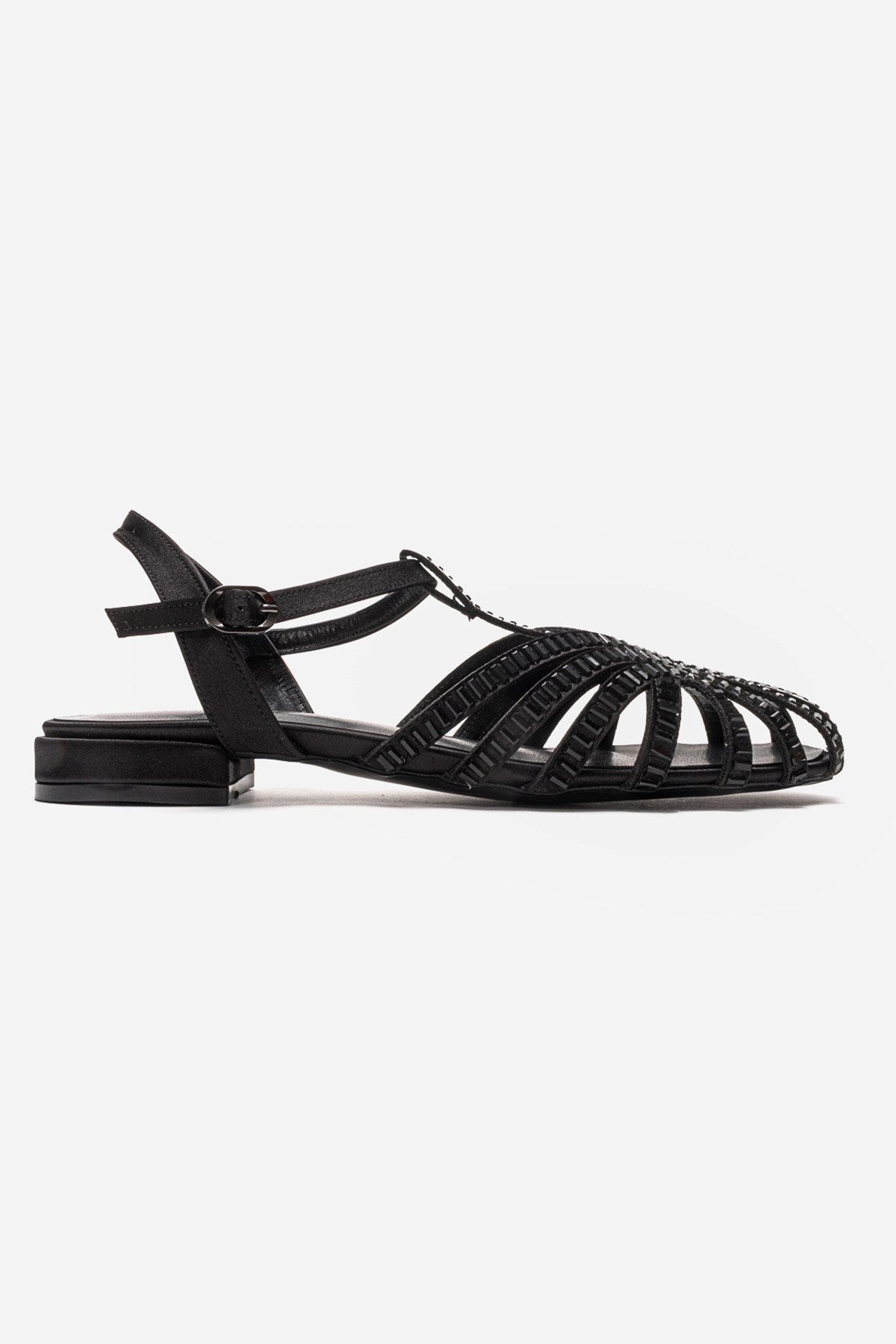 LAVINA - Black Satin Embellished Sandal (Women)