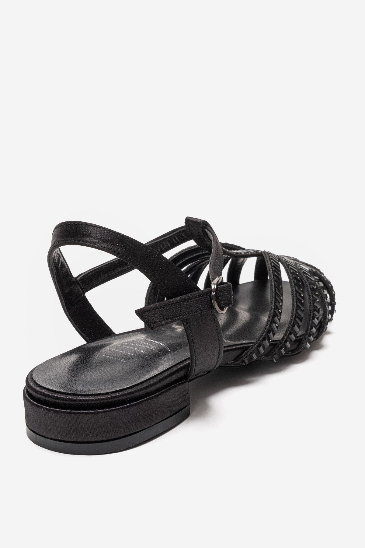 LAVINA - Black Satin Embellished Sandal (Women)