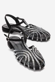 LAVINA - Black Suede Embellished Sandal (Women)