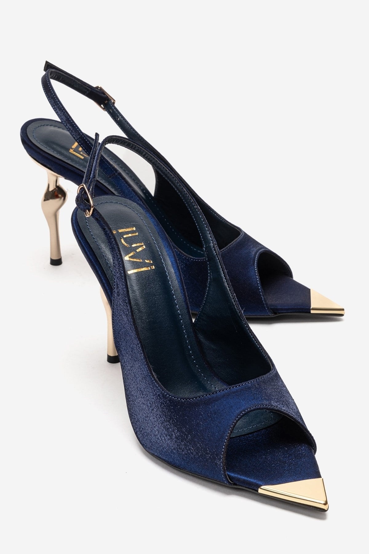 Amore - Navy Satin Sculpted Stiletto Pump (Women)