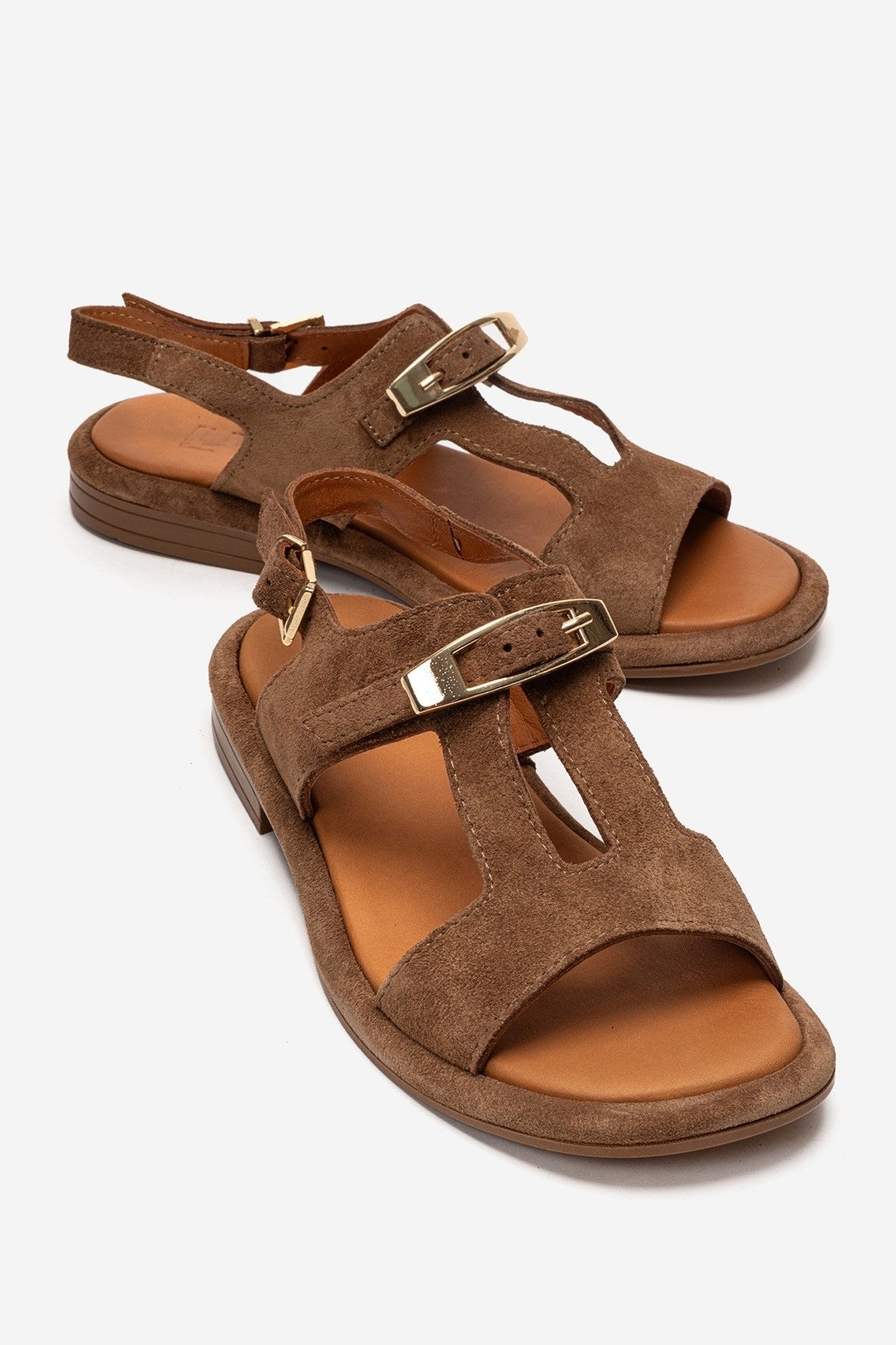 Auren - Cognac Genuine Leather Suede Buckle Sandal (Women)
