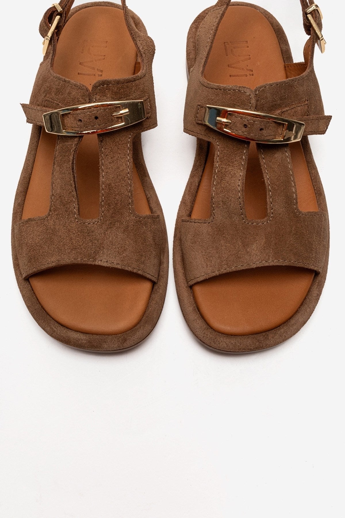 Auren - Cognac Genuine Leather Suede Buckle Sandal (Women)