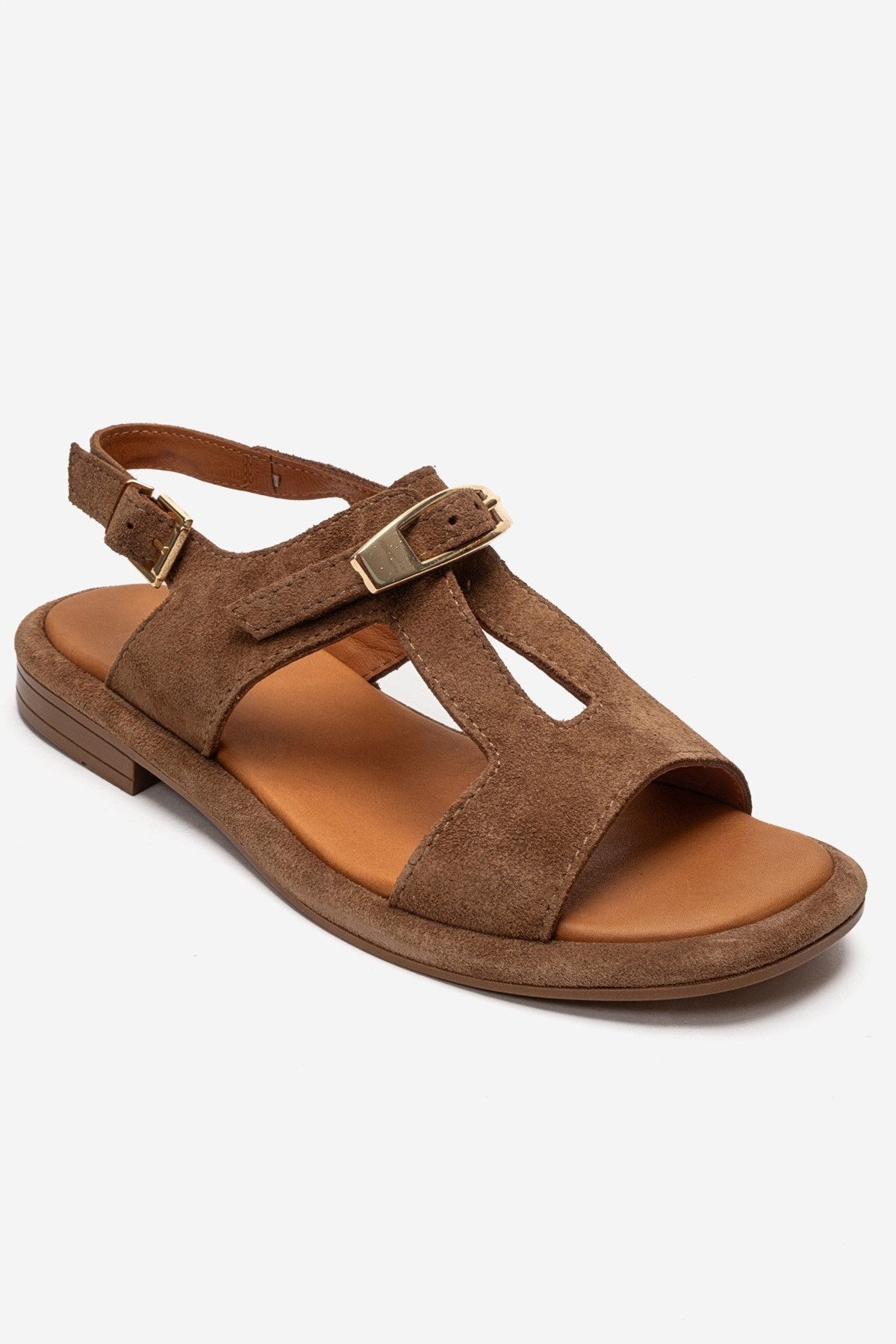 Auren - Cognac Genuine Leather Suede Buckle Sandal (Women)
