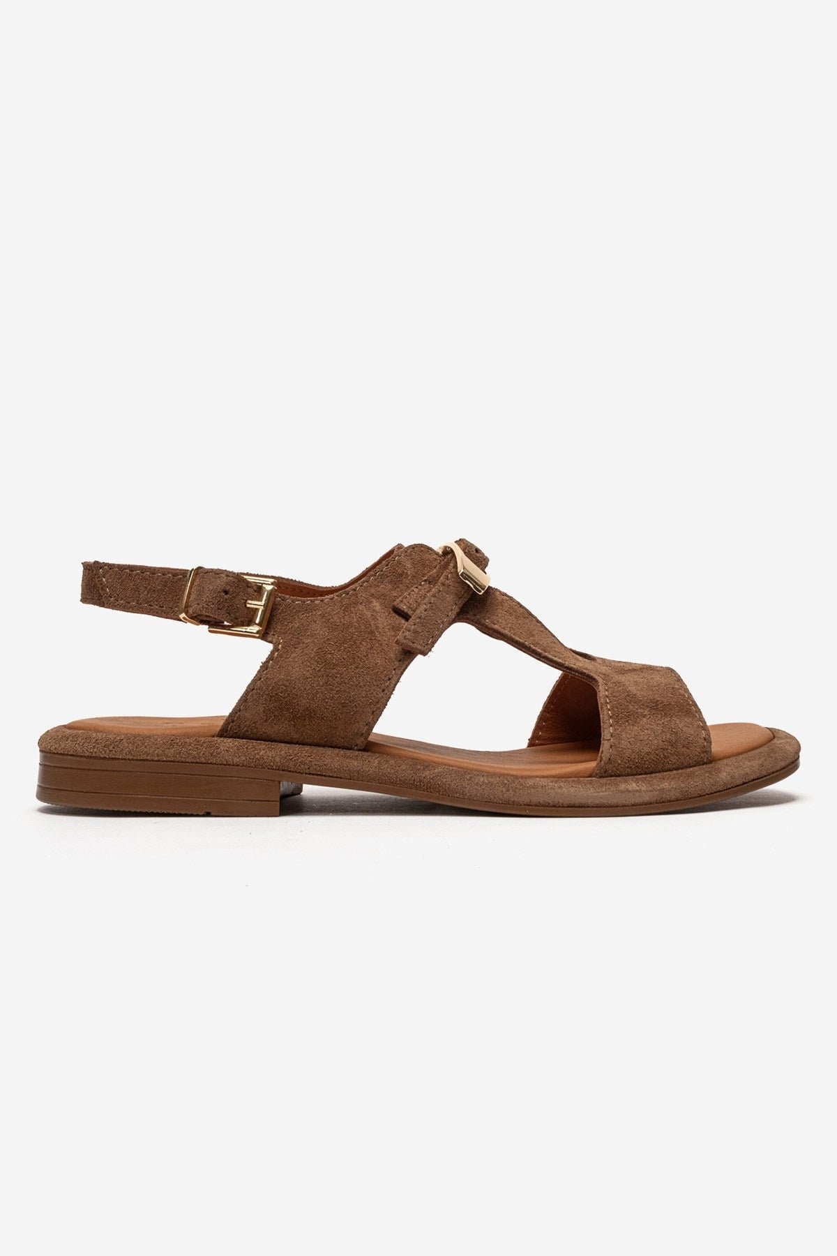Auren - Cognac Genuine Leather Suede Buckle Sandal (Women)