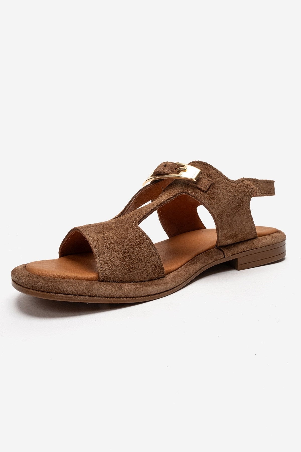 Auren - Cognac Genuine Leather Suede Buckle Sandal (Women)