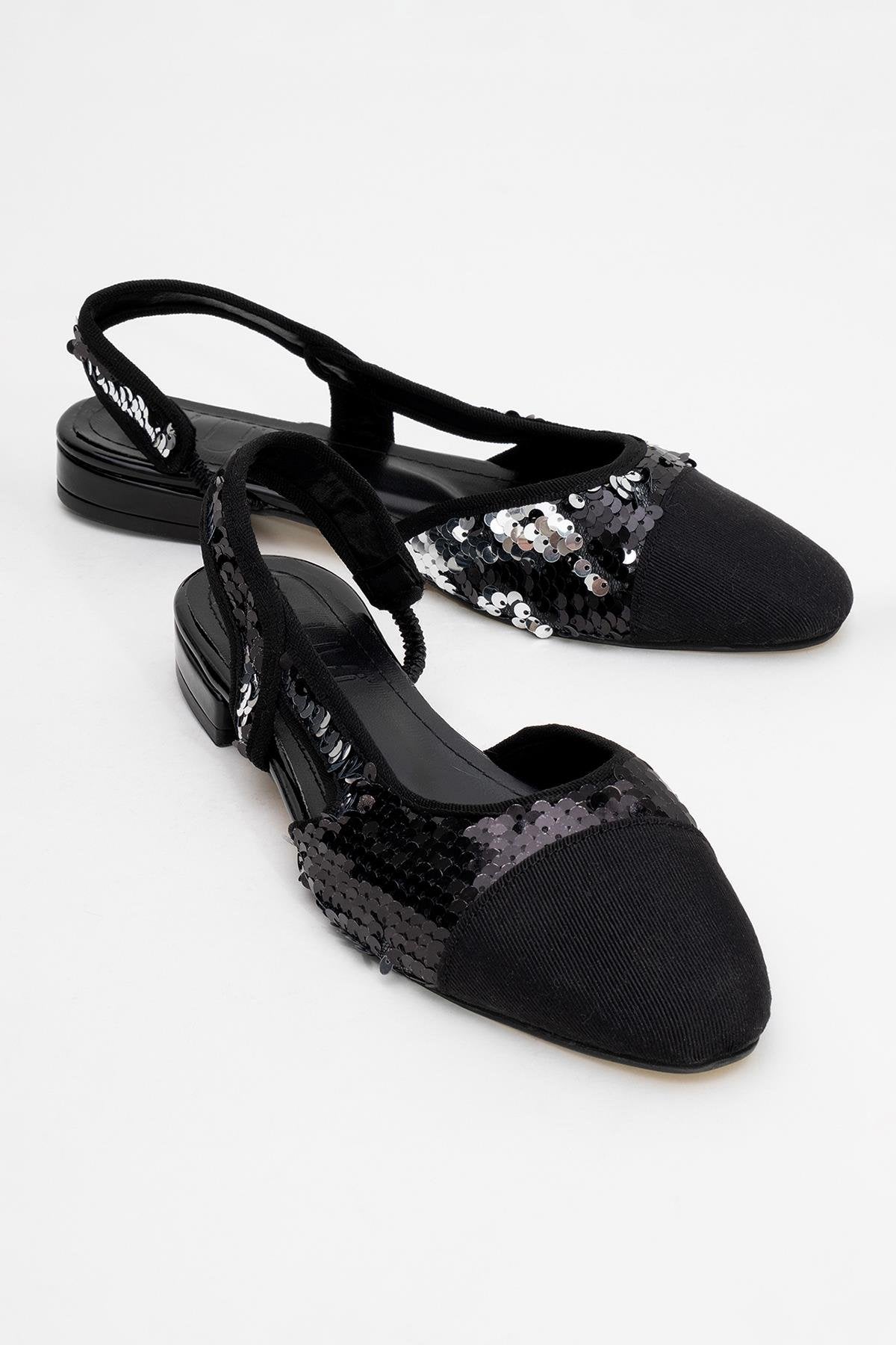 Lujo - Black Sequin Backless Flat Ballerina (Women)