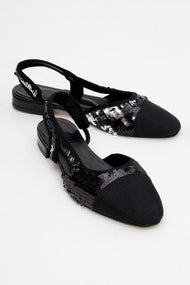 Lujo - Black Sequin Backless Flat Ballerina (Women)