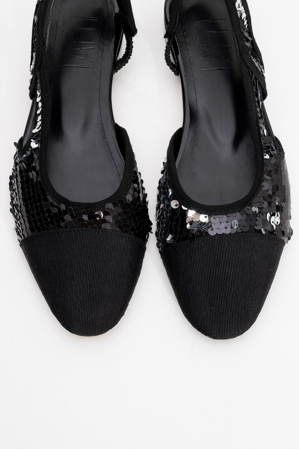 Lujo - Black Sequin Backless Flat Ballerina (Women)