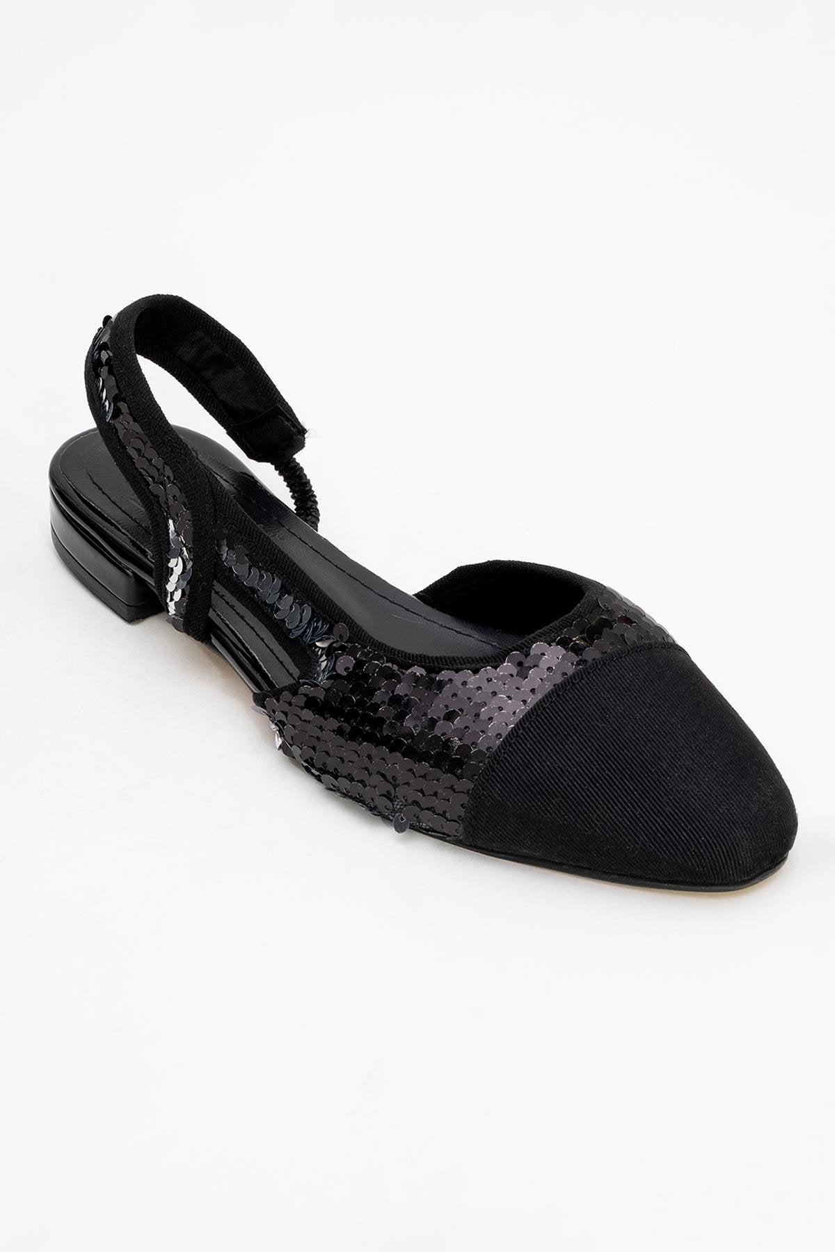 Lujo - Black Sequin Backless Flat Ballerina (Women)