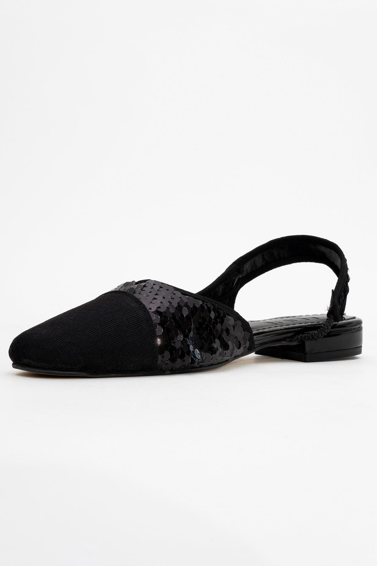 Lujo - Black Sequin Backless Flat Ballerina (Women)