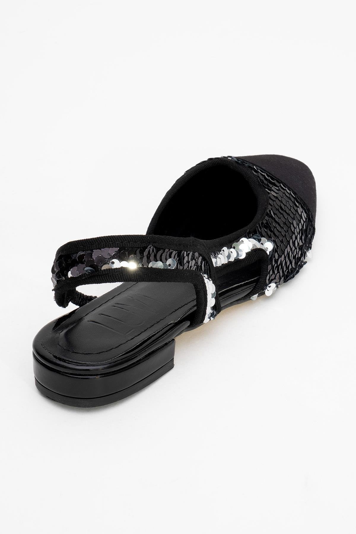Lujo - Black Sequin Backless Flat Ballerina (Women)