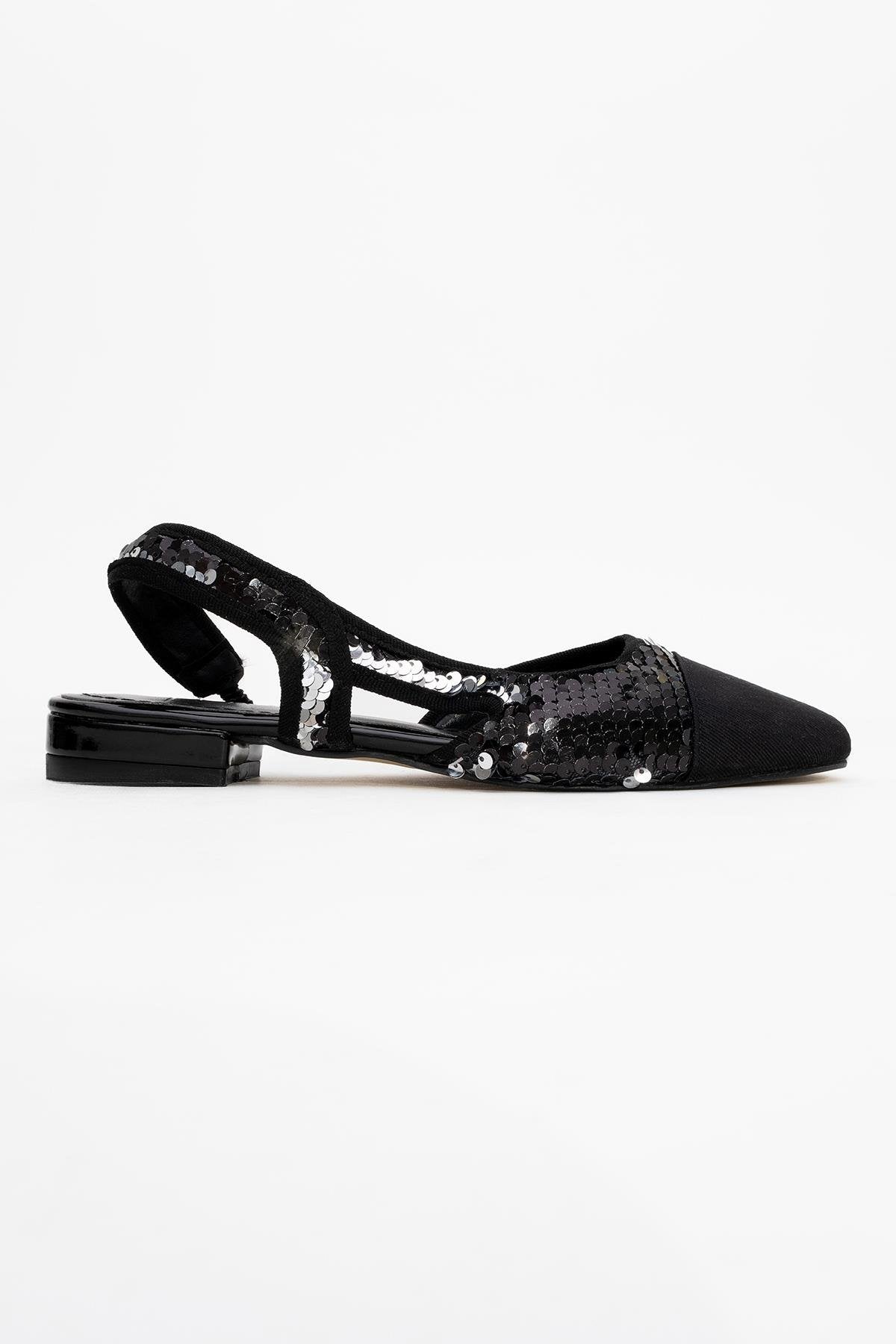 Lujo - Black Sequin Backless Flat Ballerina (Women)
