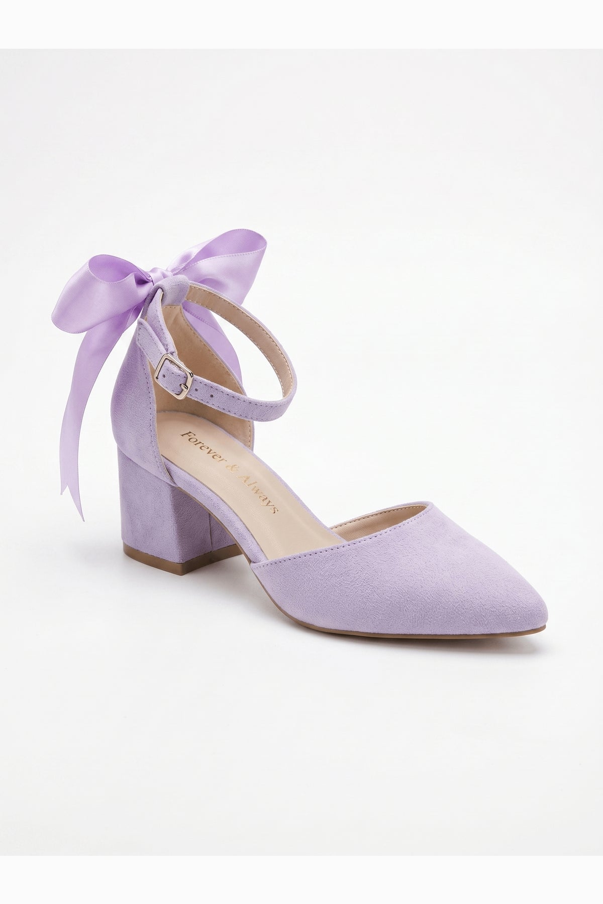Arielle Lilac Suede Bow Ankle Strap Block Heel Sandal