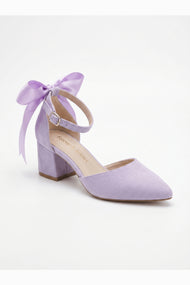 Arielle Lilac Suede Bow Ankle Strap Block Heel Sandal