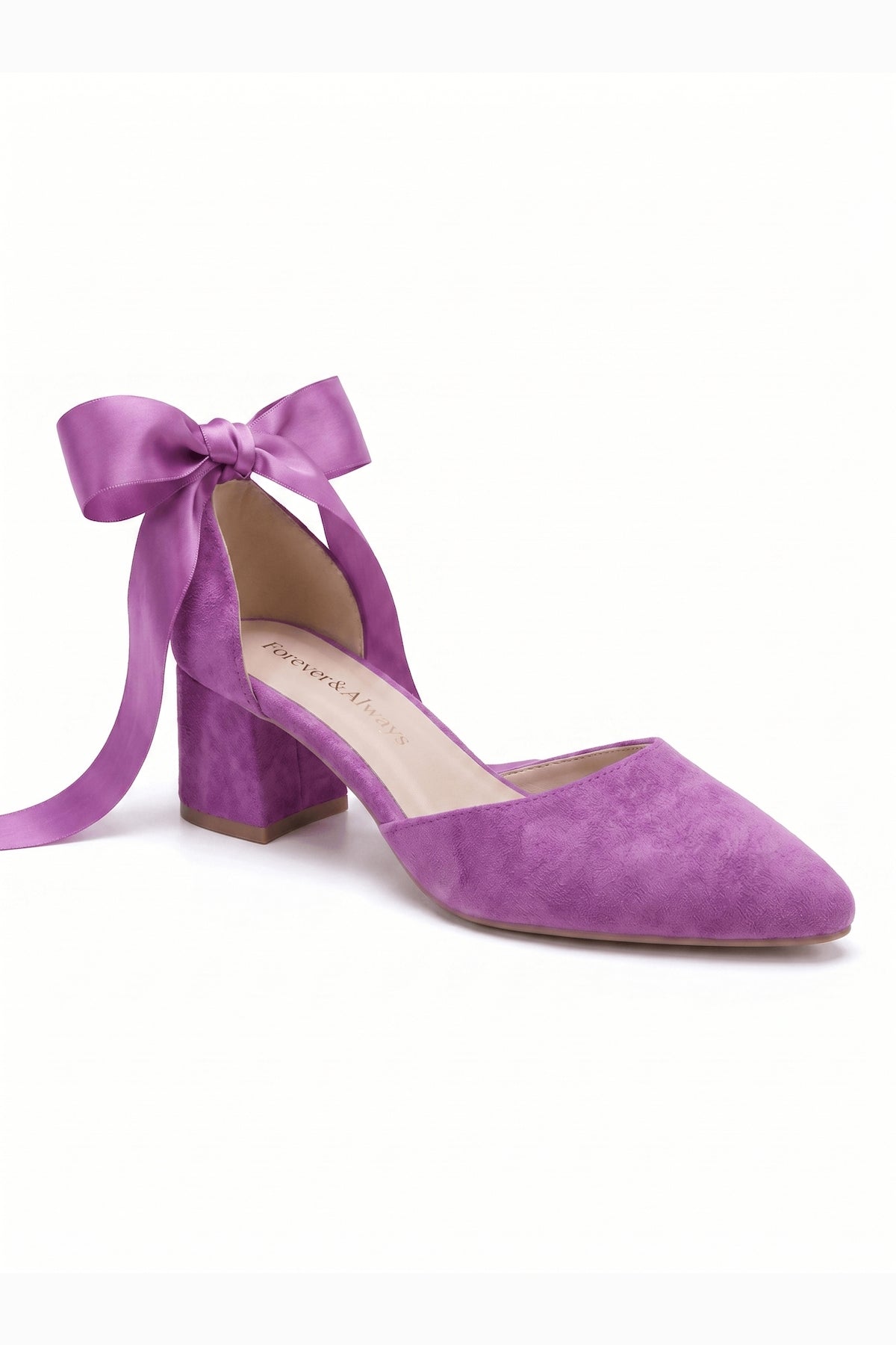 Fiona Fuchsia Suede Bow Ankle Strap Block Heel Pump