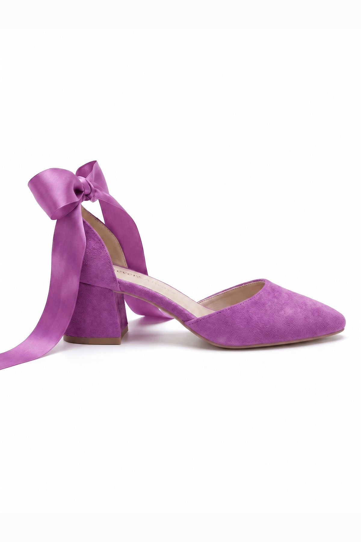 Fiona Fuchsia Suede Bow Ankle Strap Block Heel Pump