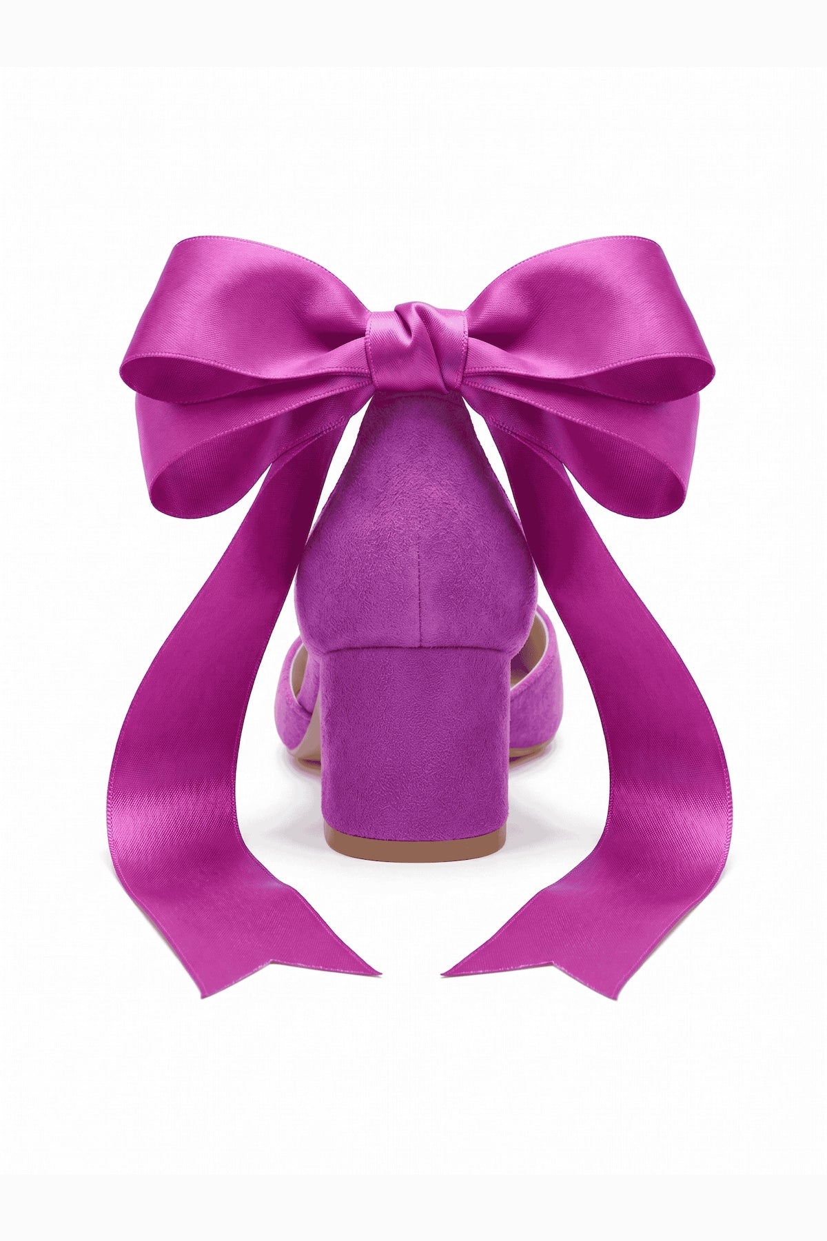Fiona Fuchsia Suede Bow Ankle Strap Block Heel Pump