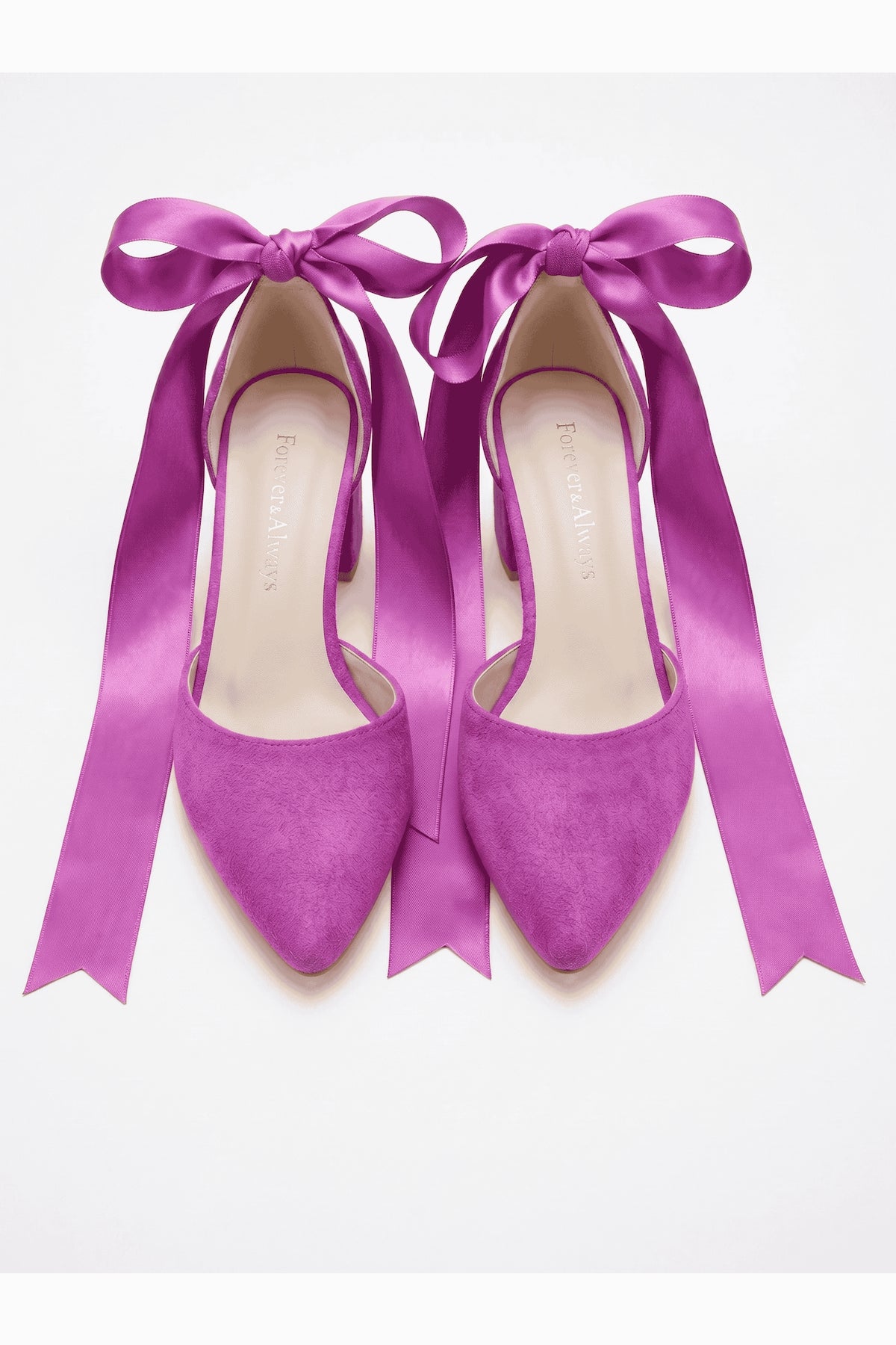 Fiona Fuchsia Suede Bow Ankle Strap Block Heel Pump