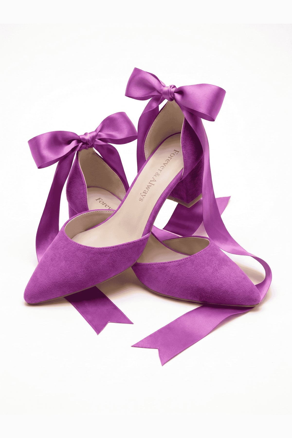 Fiona Fuchsia Suede Bow Ankle Strap Block Heel Pump