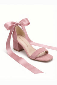 Rova Dusty Pink Suede Satin Bow Block Heel Sandal