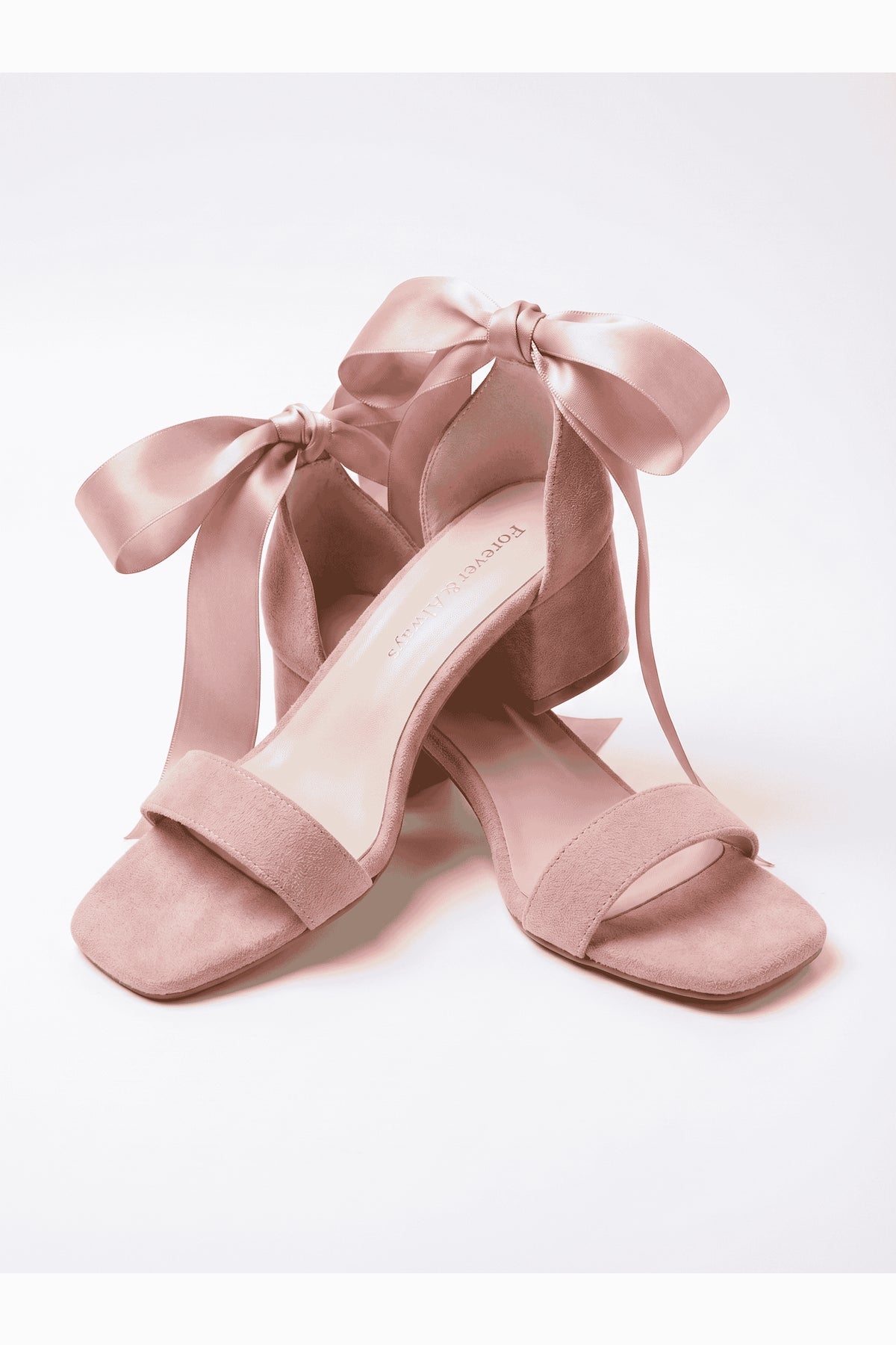 Rova Dusty Pink Suede Satin Bow Block Heel Sandal
