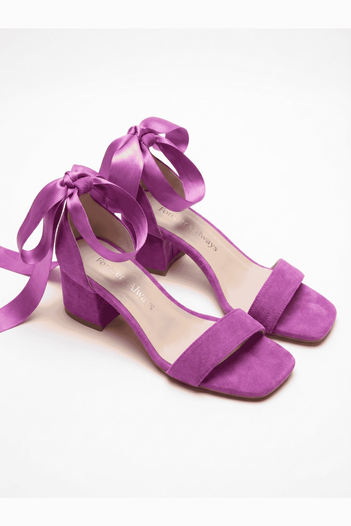 Rova Fuchsia Suede Satin Ribbon Ankle Strap Block Heel Sandal